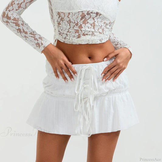 Tie-Up Front Cottage Style Skirt WHITE / S skirts-250223
