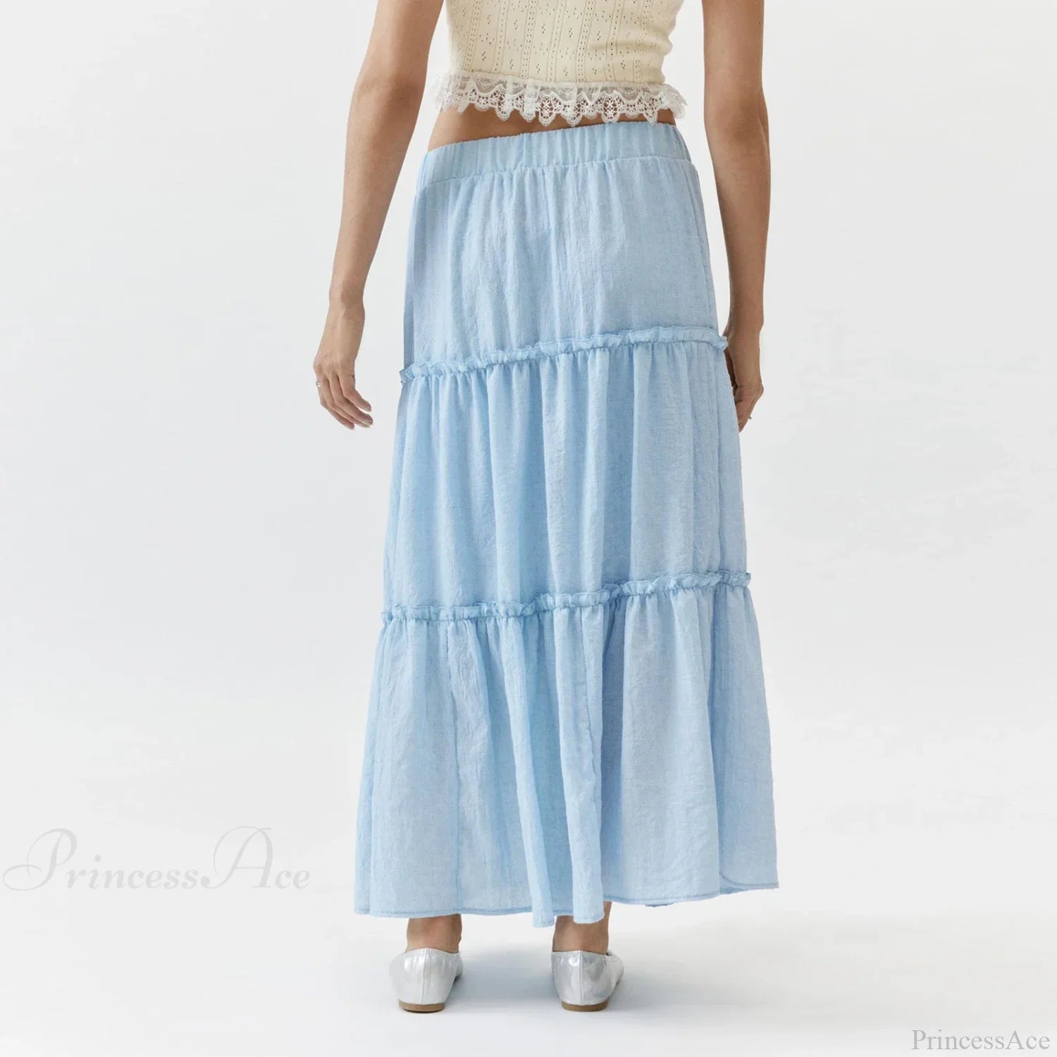 Tiered Bohemian Frill Trim Skirt Blue / S skirts-250223