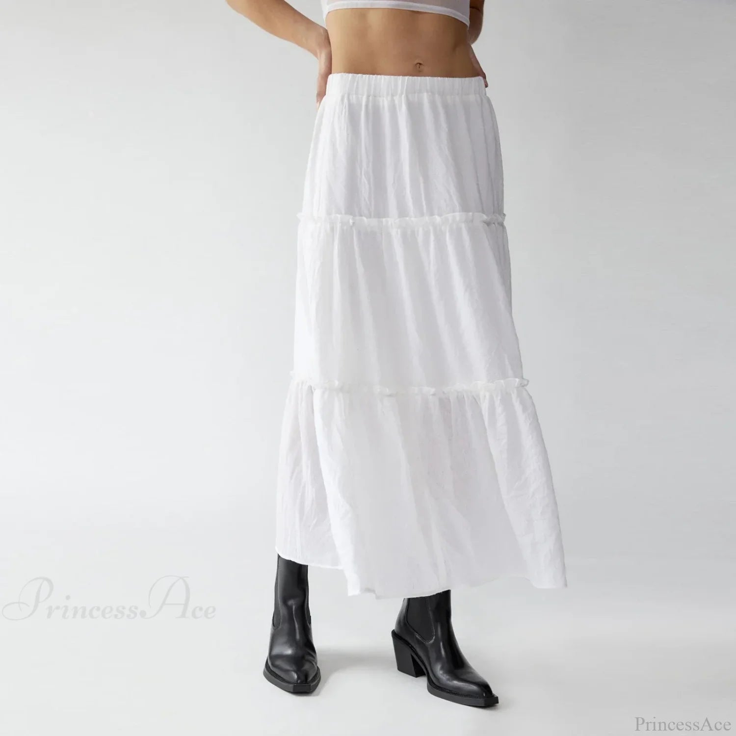 Tiered Bohemian Frill Trim Skirt WHITE / S skirts-250223