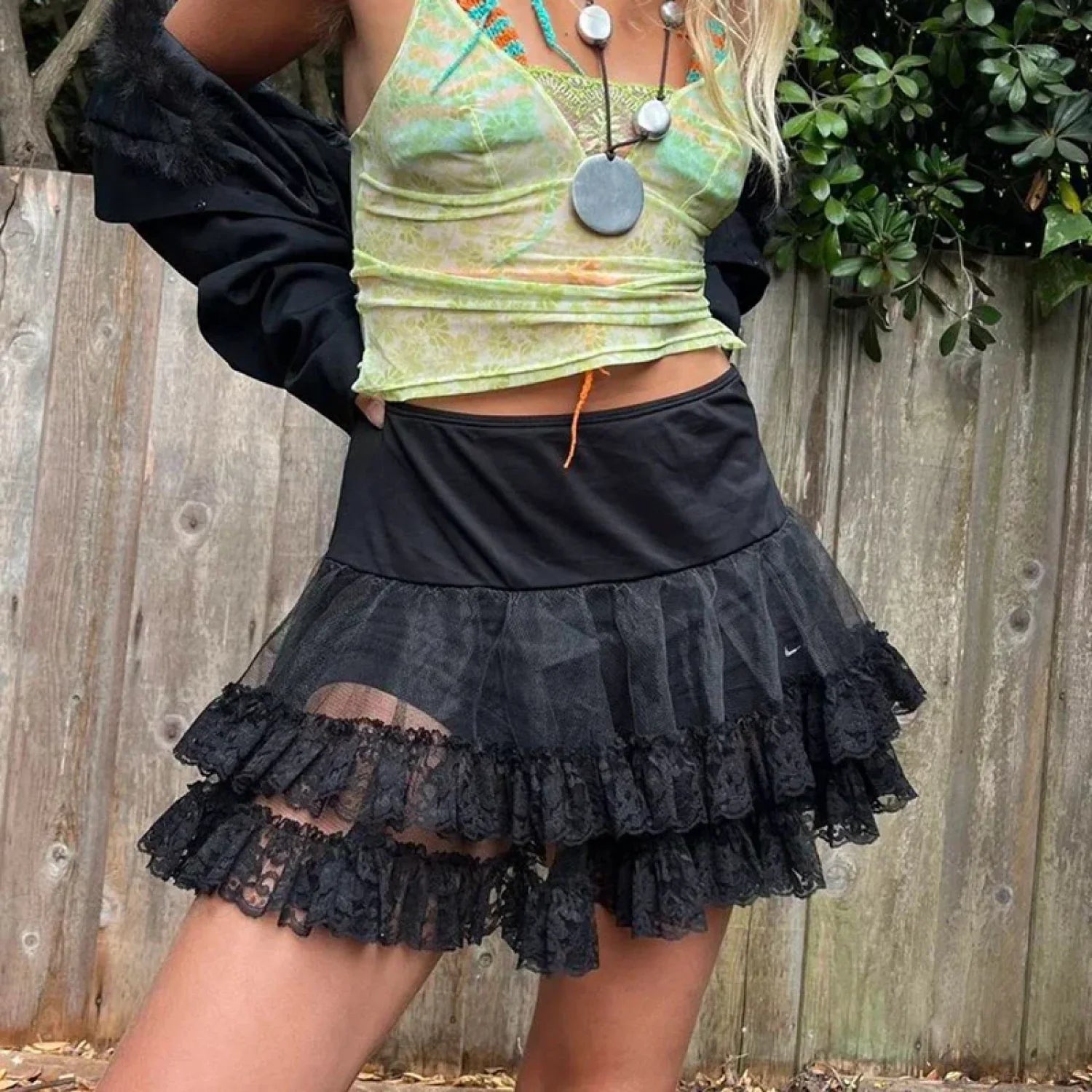 Tiered Lace Flared Vintage Skirt skirts-250223