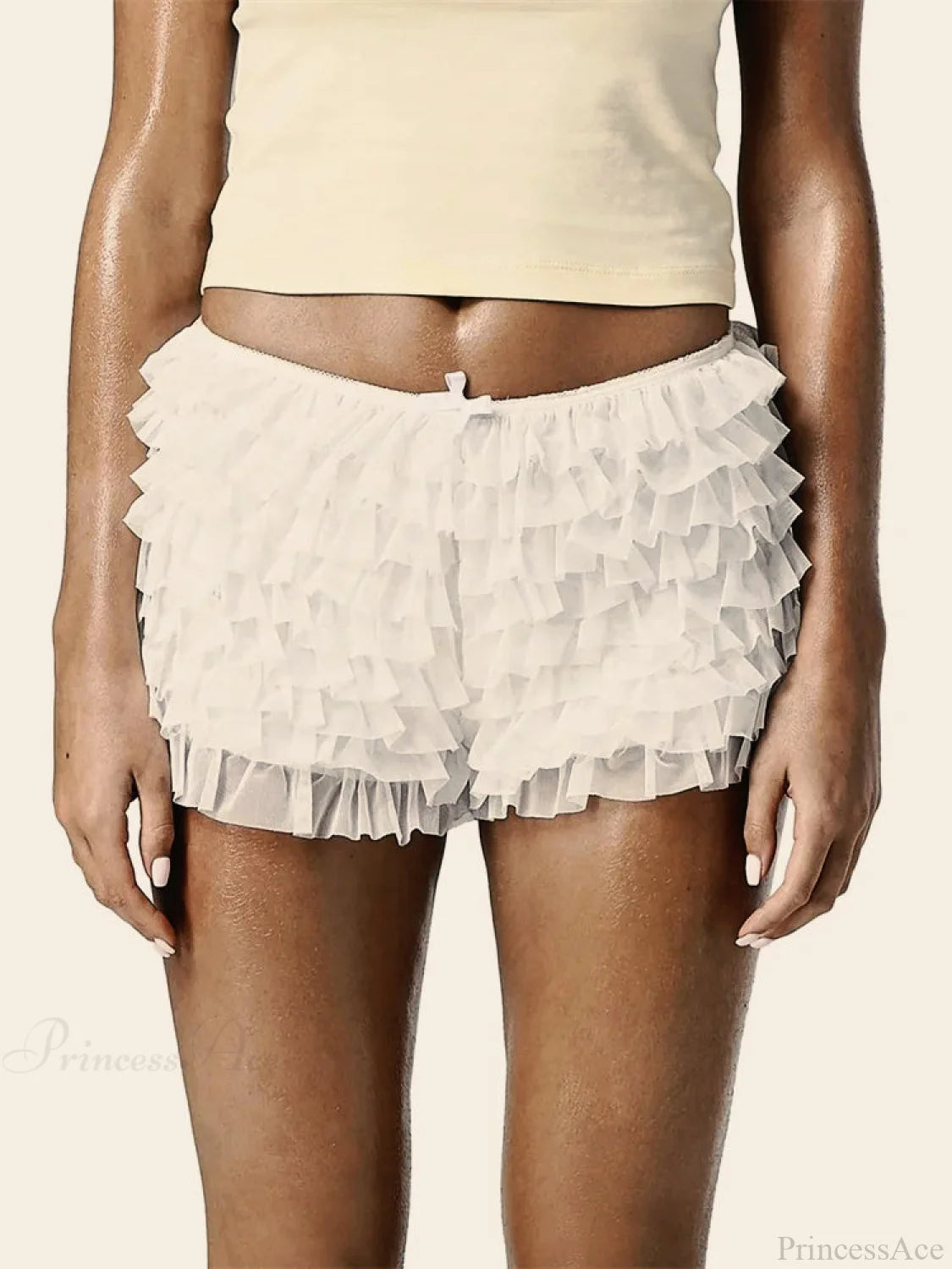 Tiered Ruffle Bow Patchwork Short white / S short-250223