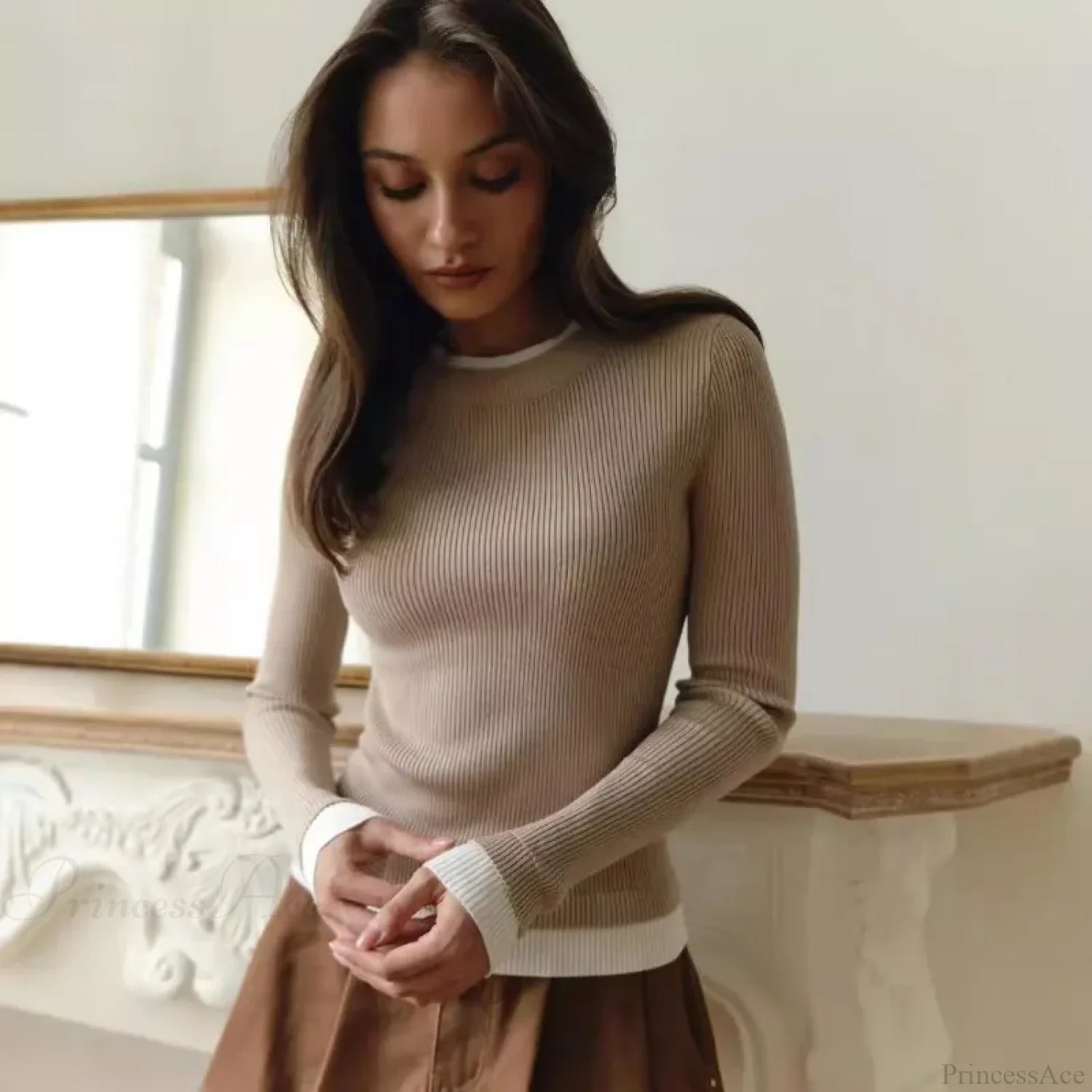 Tight Slim Long Sleeve O-neck Sweater