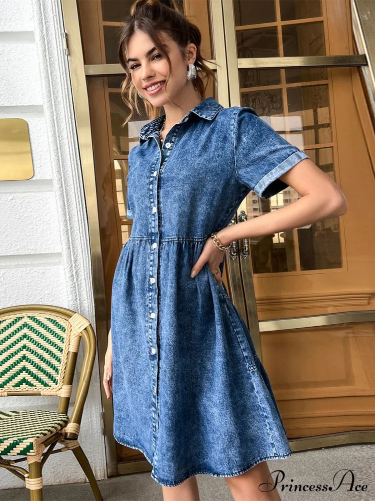 Timeless Allure Denim Shirt Dress S / Light Blue Short Midi