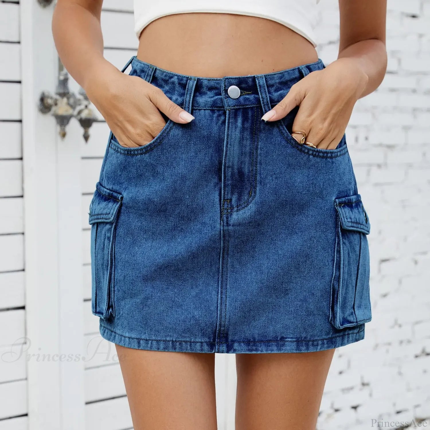 Tooling Pocket Washed Denim Skirt Dark Blue / S skirts-250223