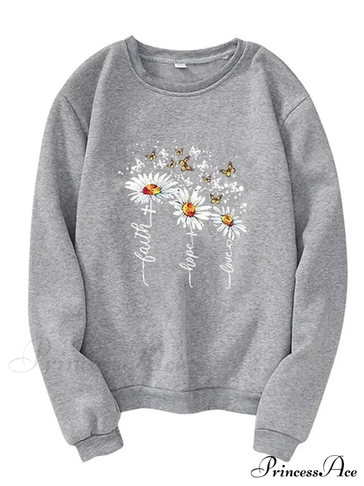 Top - & Neck Pullover Long Fall Black Pink Round Sweatshirt Arm Butterfly Yellow Women’s Flowered