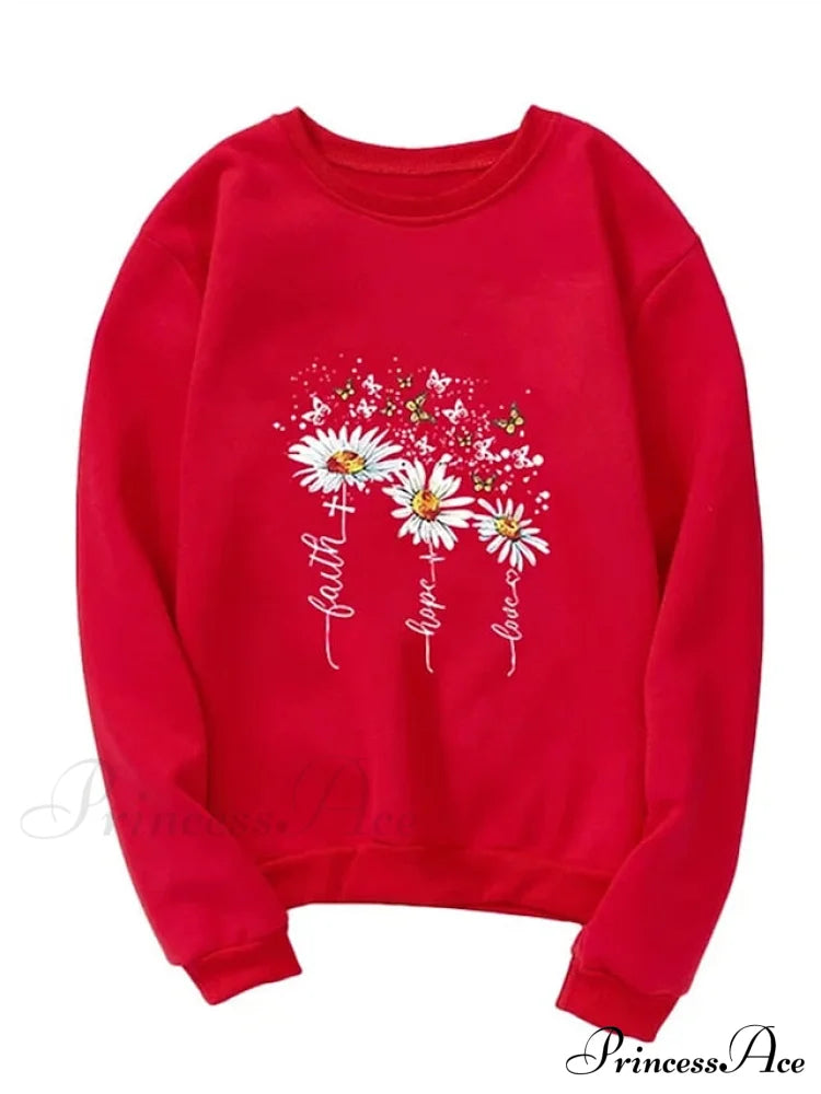 Top - & Neck Pullover Long Fall Black Pink Round Sweatshirt Arm Butterfly Yellow Women’s Flowered