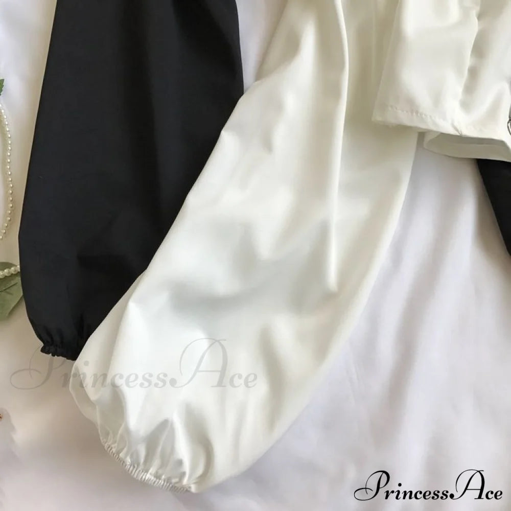 Top Sleeves Lace Ruffle Puff Tops Long Crop Vintage Arm Up Bandage Blouse Shoulder Ladies Black Off