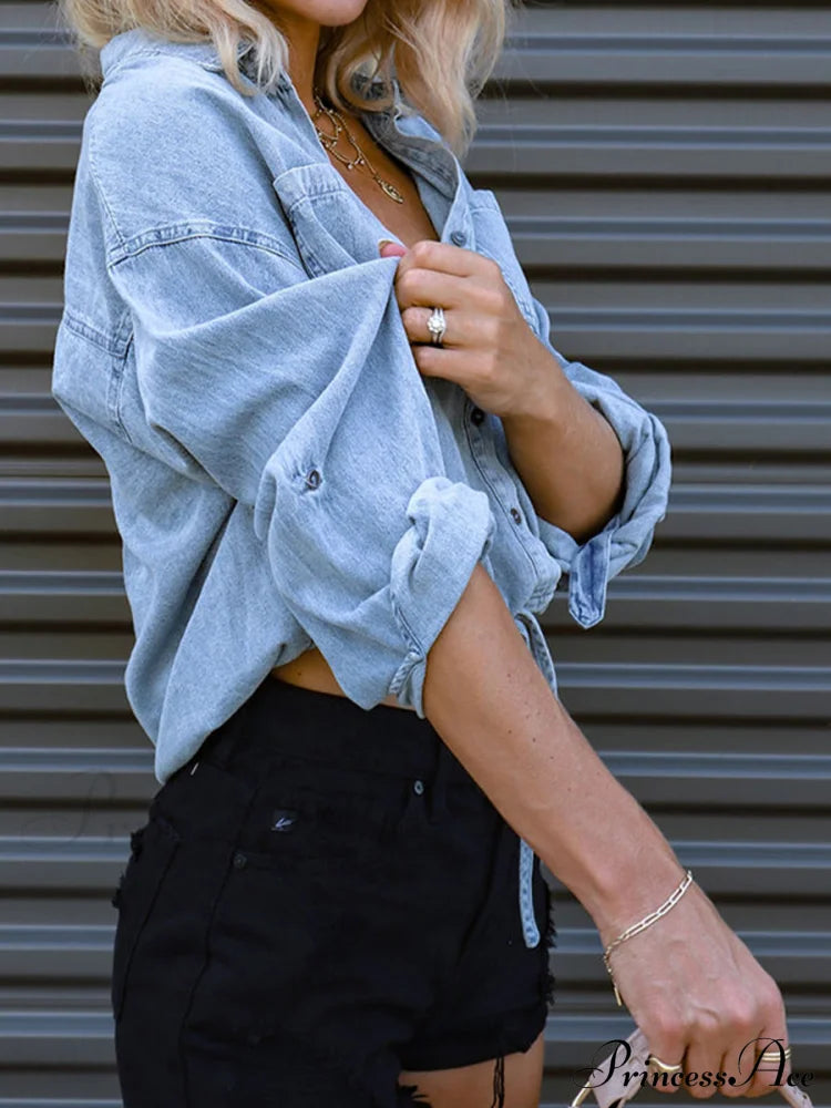 Top With Tie Denim Detail Women’s Clothing