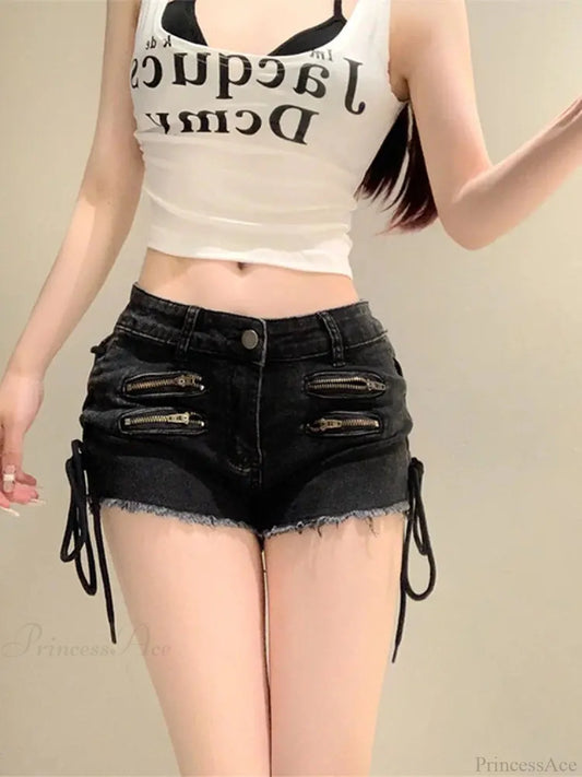 Torn Fastener Denim Short Black / S