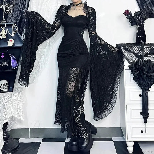Traditional Gothic Lace Flare Sleeve Shirt