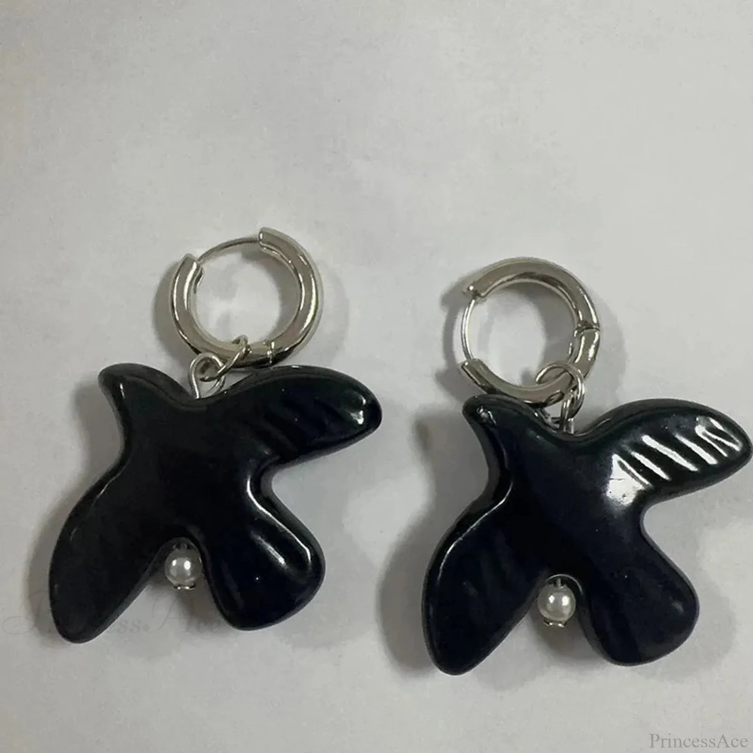 Tranquil Dove Ceramic Metal Circle Hoop Earring black