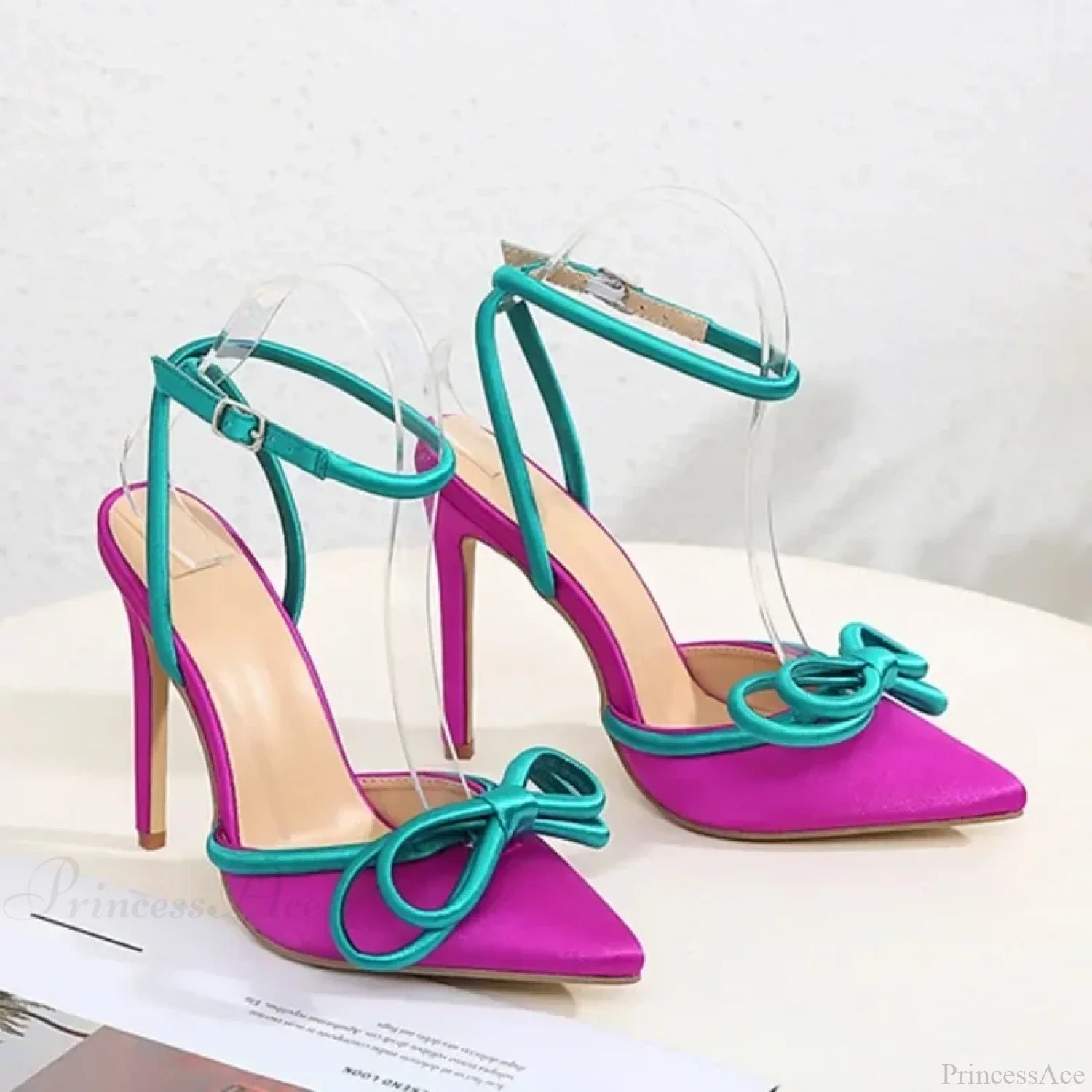 Transparent Pvc Flowers 11Cm Thin High Heels Peep Toe Pointed Narrow Band Ankle Strap Party Heel