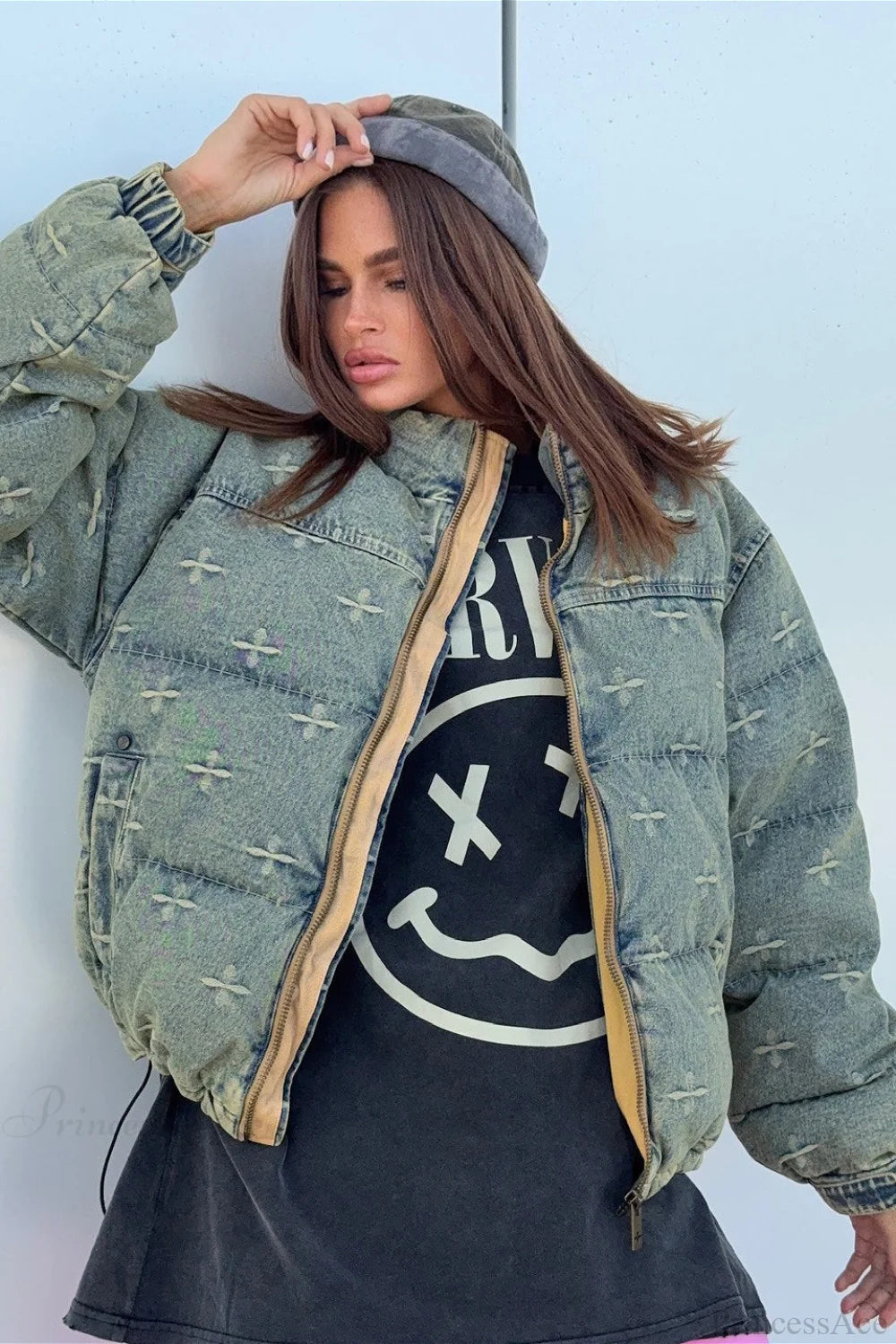 Trendy Distressed Cross Embroidered Coat