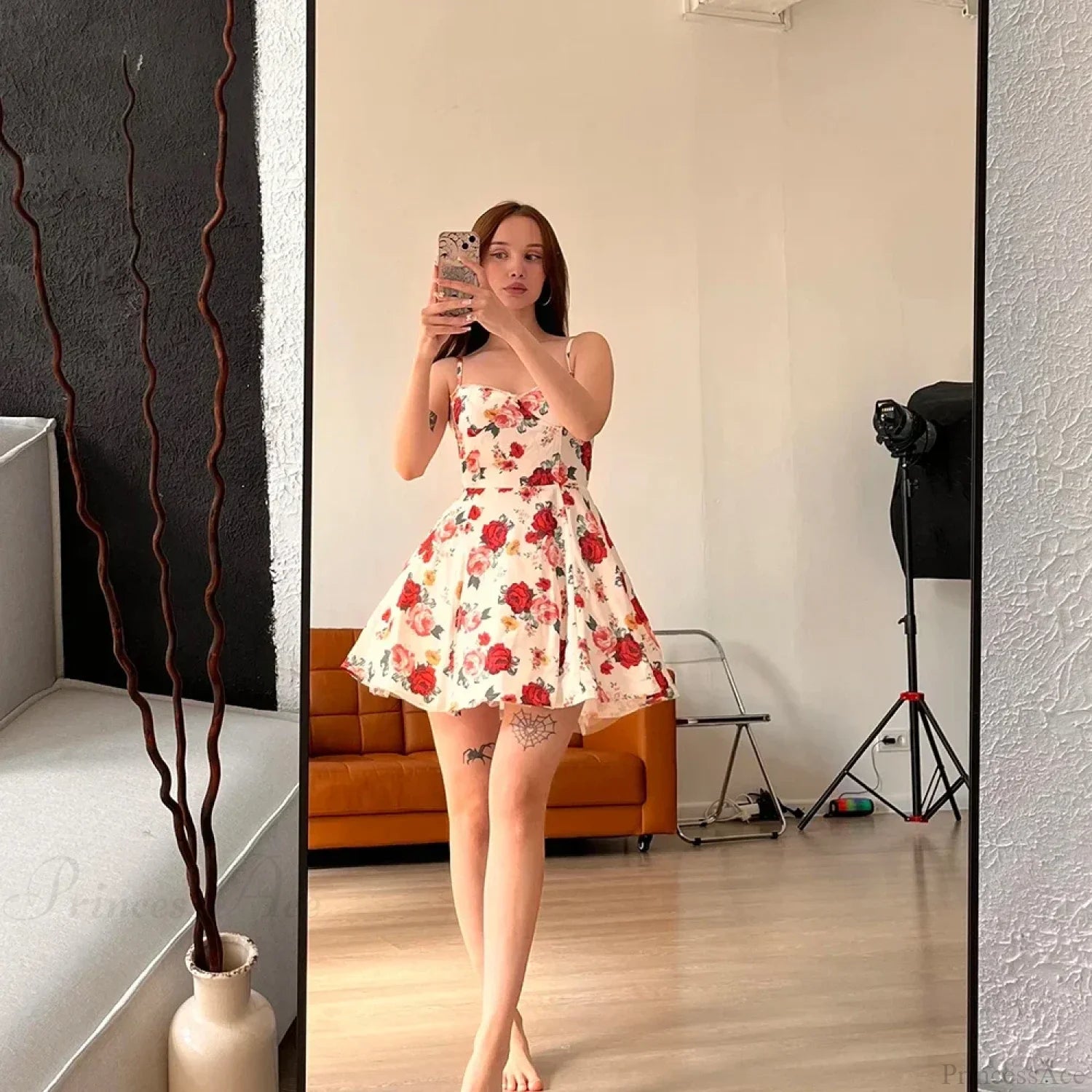 Tulle Skirt Floral Print A-line Floral Dress floral print / XS floraldress-250126