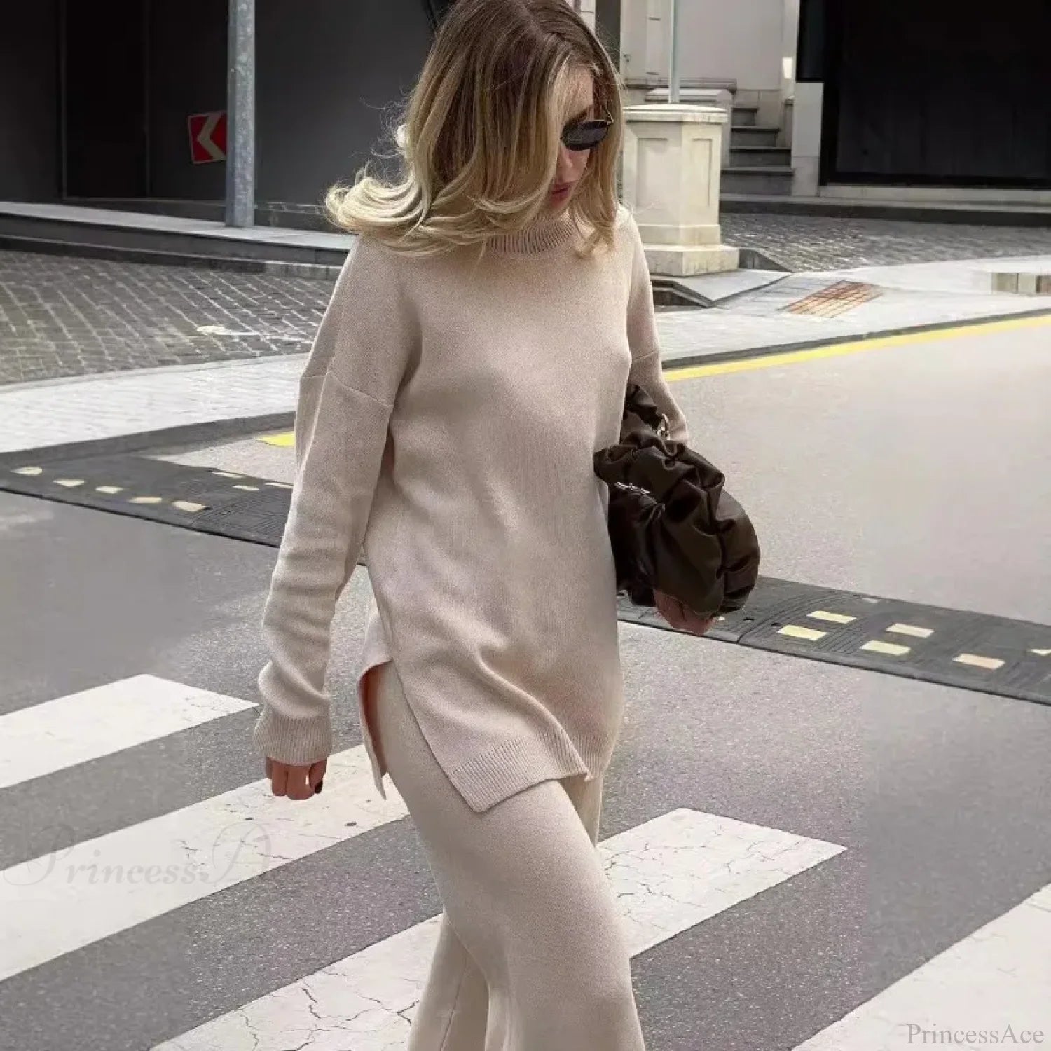 Turtleneck Casual Long-Sleeved Knitted Sweater Apricot / S