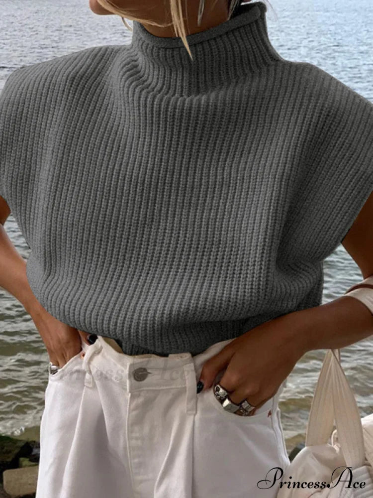 New solid color sexy turtleneck short-sleeved sweater top Grey clothes shirt shirts short sleeve top tops