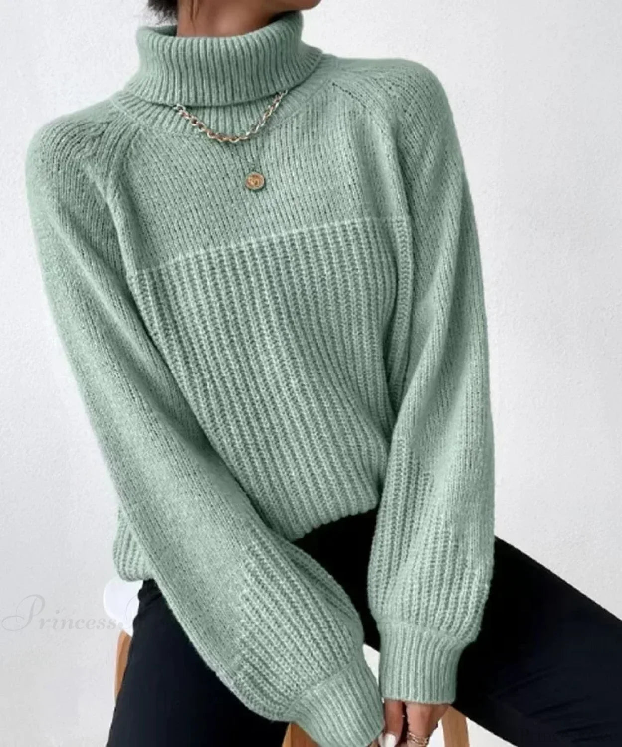 Turtleneck Cross Jacquard Sweater Bean Green / S
