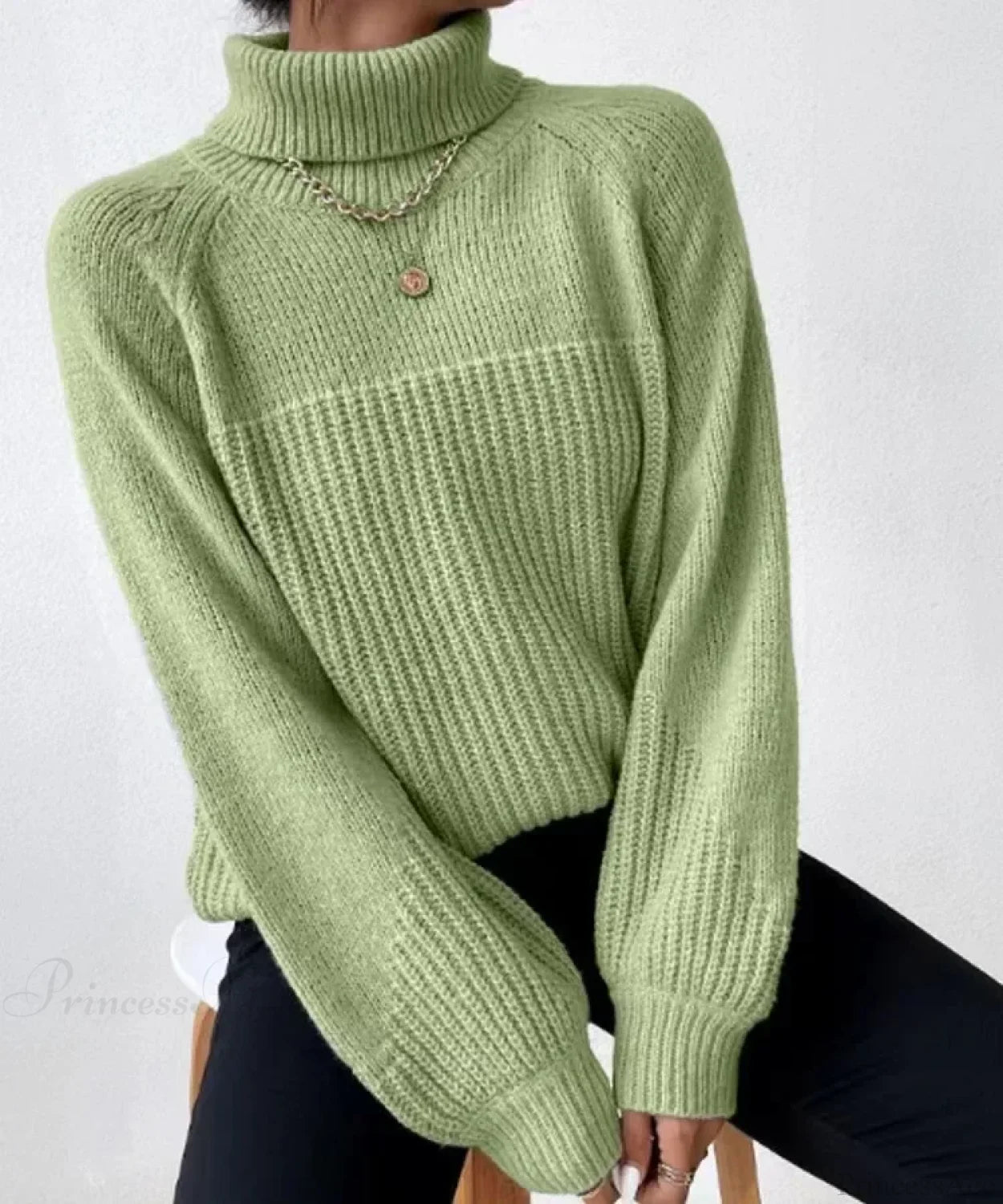 Turtleneck Cross Jacquard Sweater Green / S
