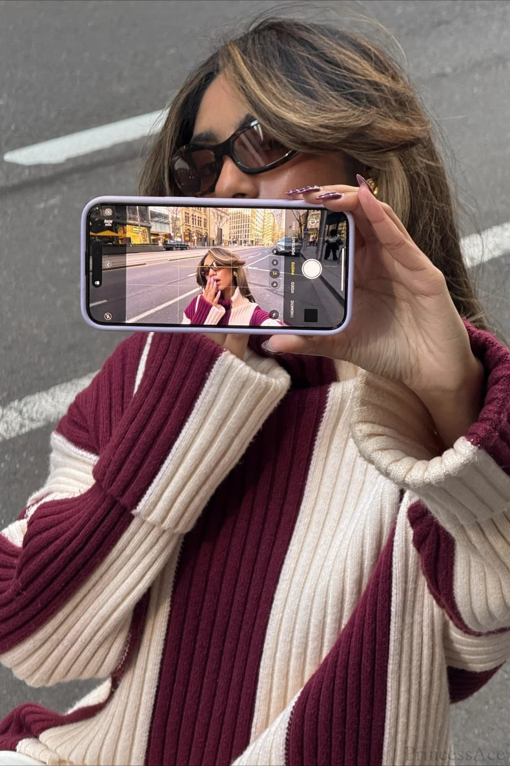 Turtleneck Ribbed Stripe Colorblock Sweater