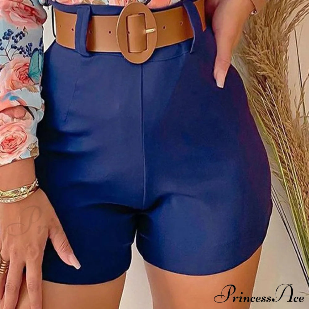 Two Piece Suit Set Shirts Women’s Leisure Long Shorts Patterned Arm Warm-Season High Waist Outfits