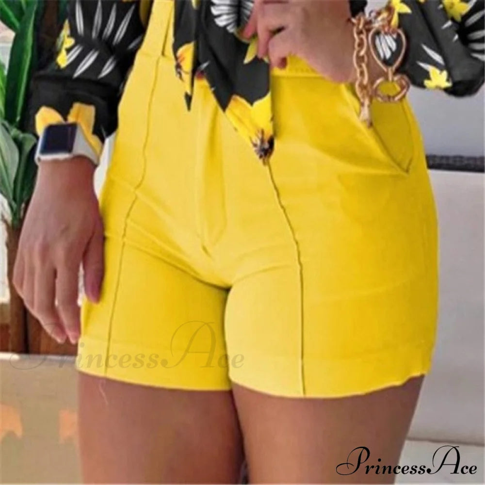 Two Piece Suit Set Shirts Women’s Leisure Long Shorts Patterned Arm Warm-Season High Waist Outfits