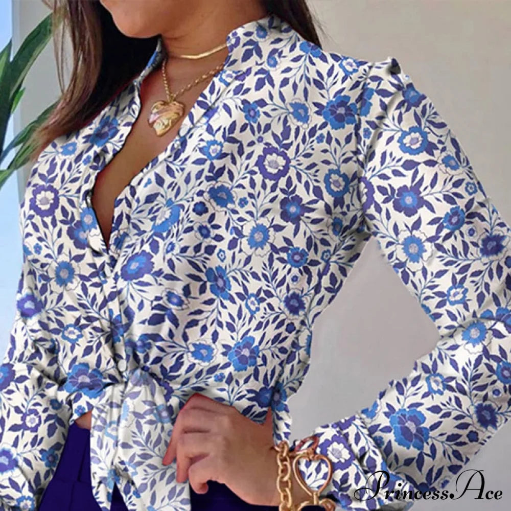 Two Piece Suit Set Shirts Women’s Leisure Long Shorts Patterned Arm Warm-Season High Waist Outfits