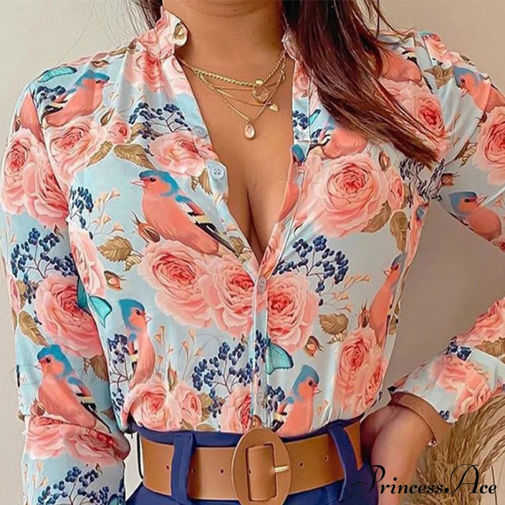 Two Piece Suit Set Shirts Women’s Leisure Long Shorts Patterned Arm Warm-Season High Waist Outfits