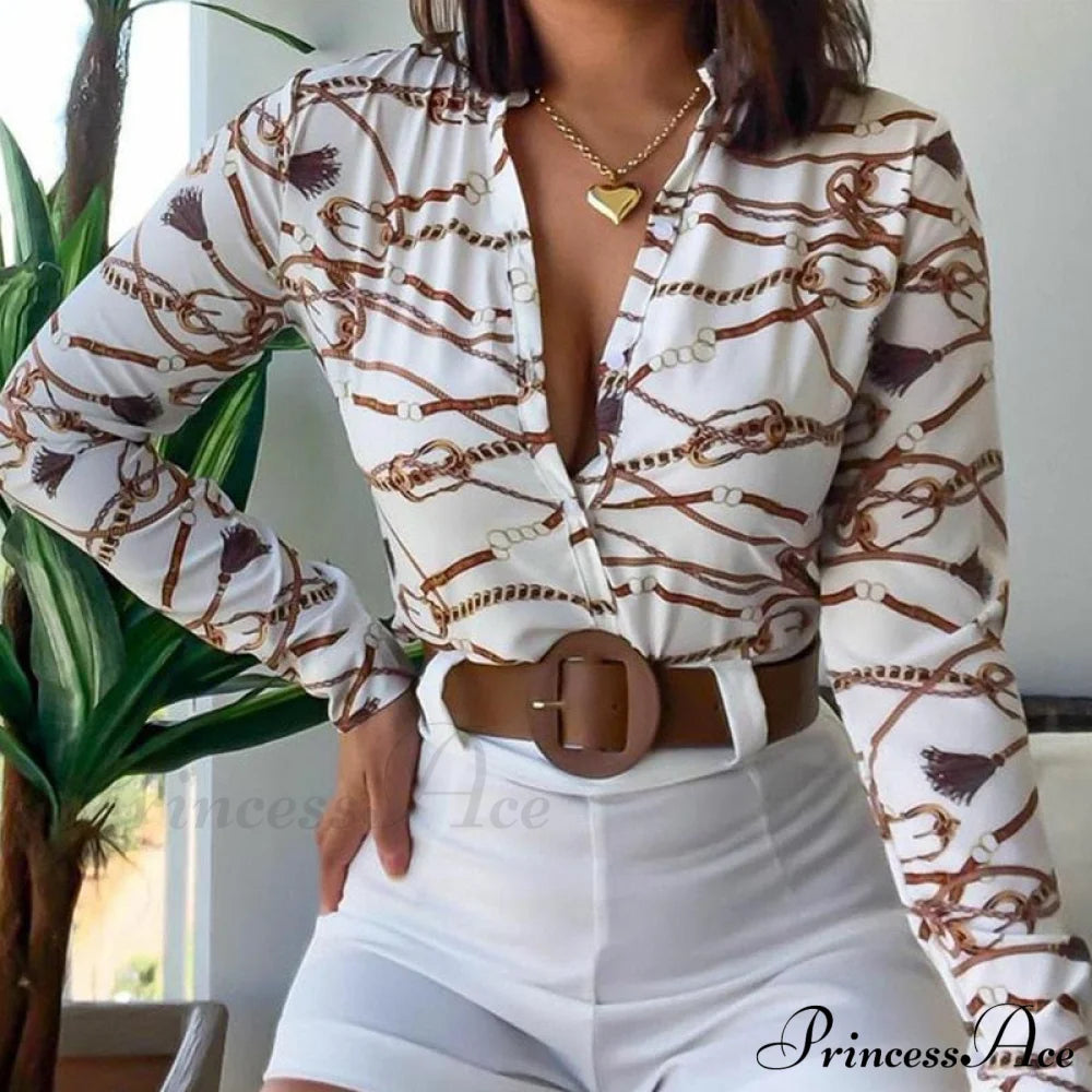 Two Piece Suit Set Shirts Women’s Leisure Long Shorts Patterned Arm Warm-Season High Waist