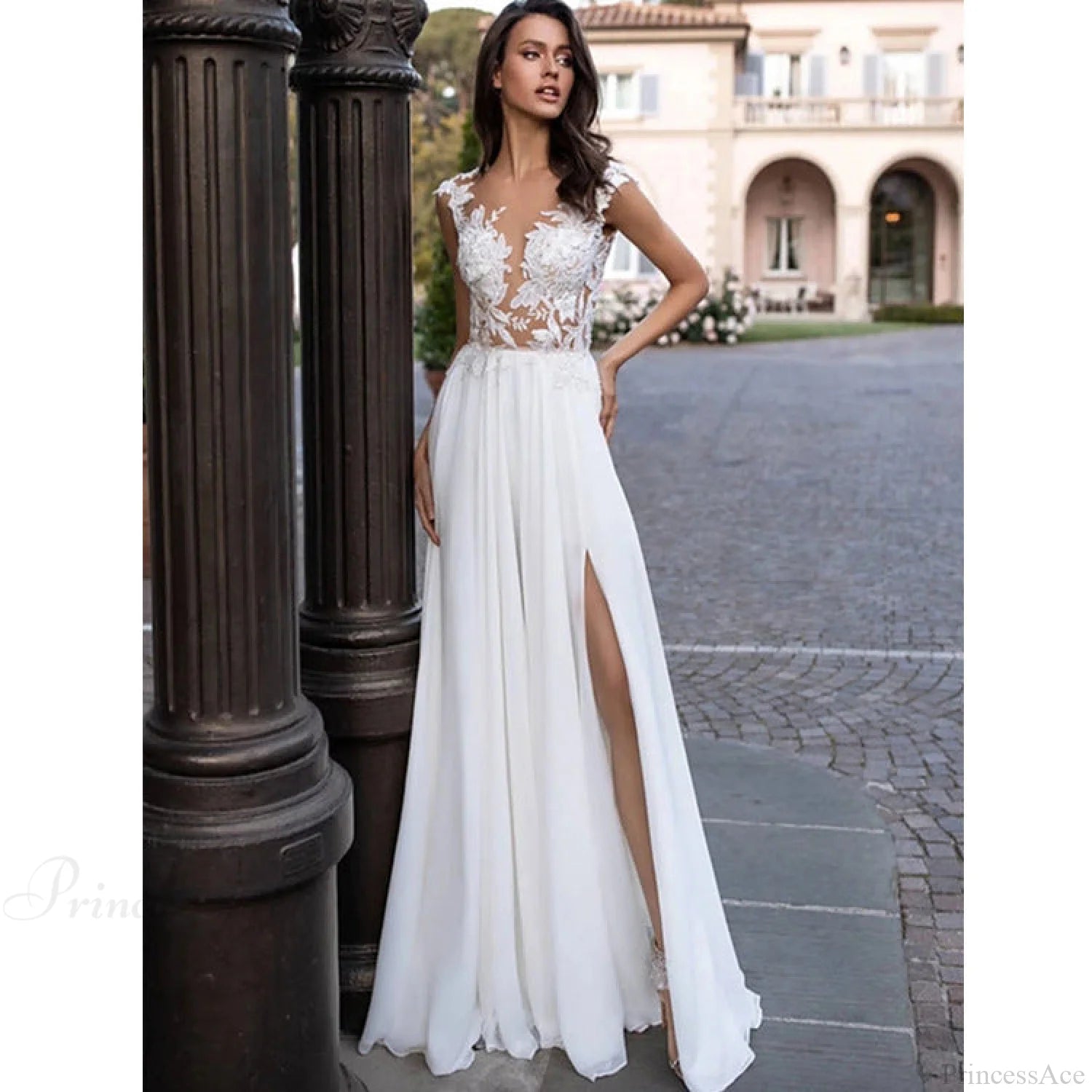 U-Neck Long Sleeve Backless Wedding Dress weddingdress-250223