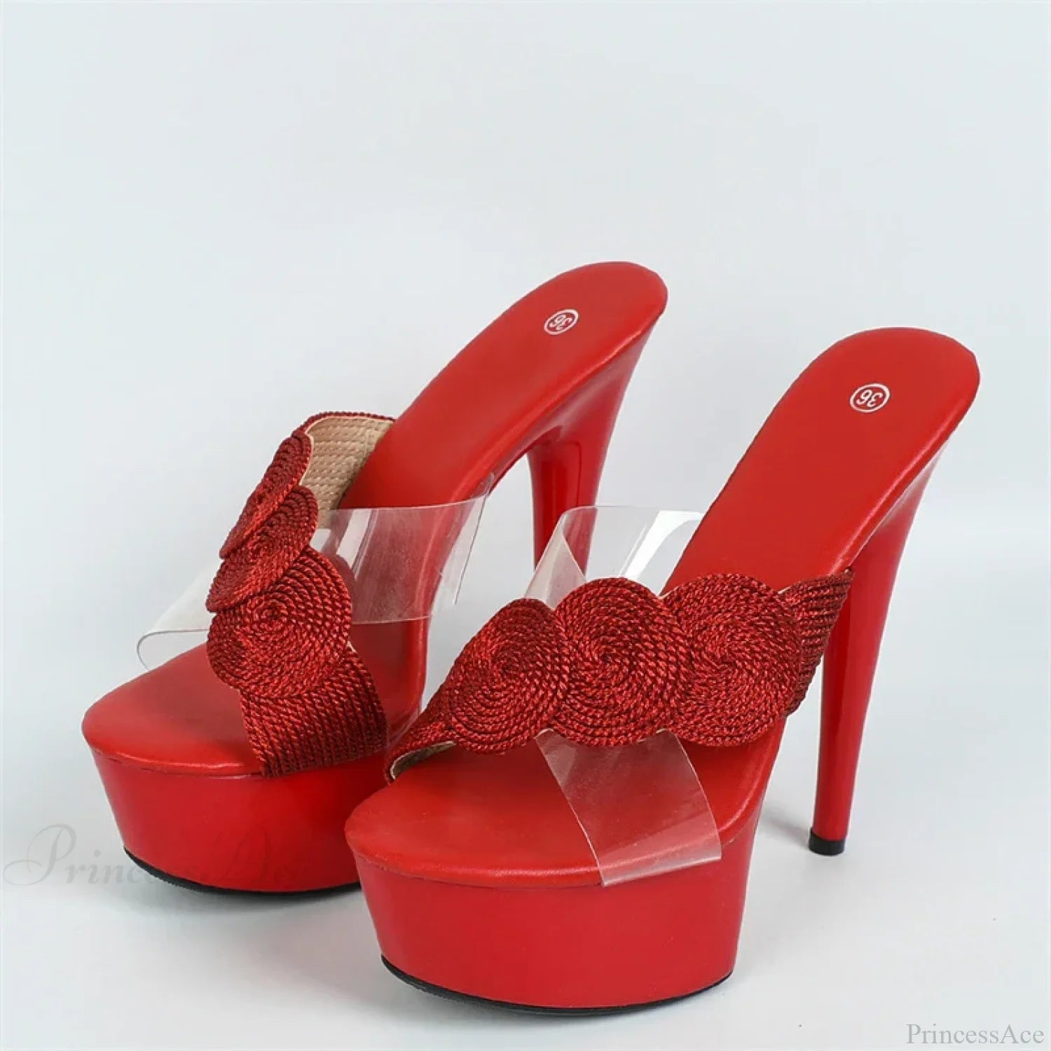 Ultra-Thin Summerfashionable Open-Toe Platform Party Club Sexy High Stripper Slipper Heel 13Cm Red