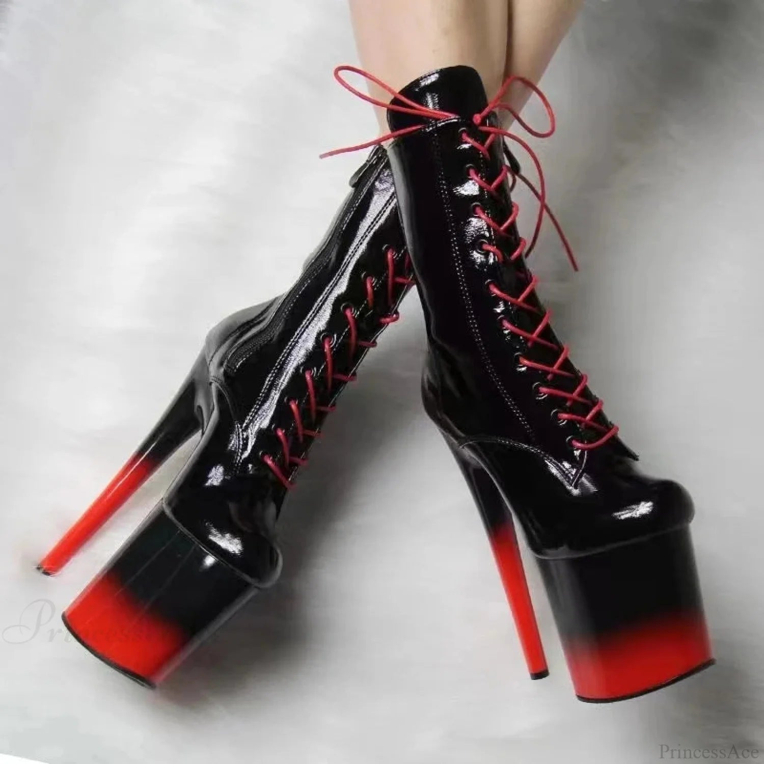 Ultra-thin Tall Steel Tube Nightclub Short Boot 20cm Black red / 5