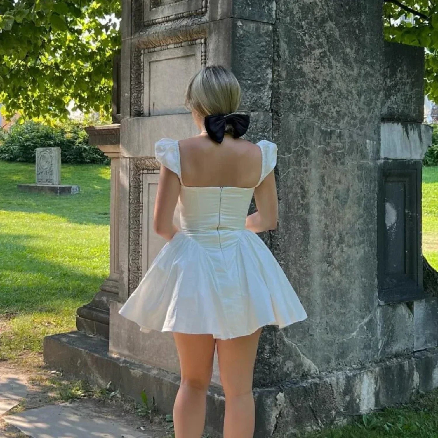 V Neck Cape Sleeve Fluffy White Mini Dress minidress-250223