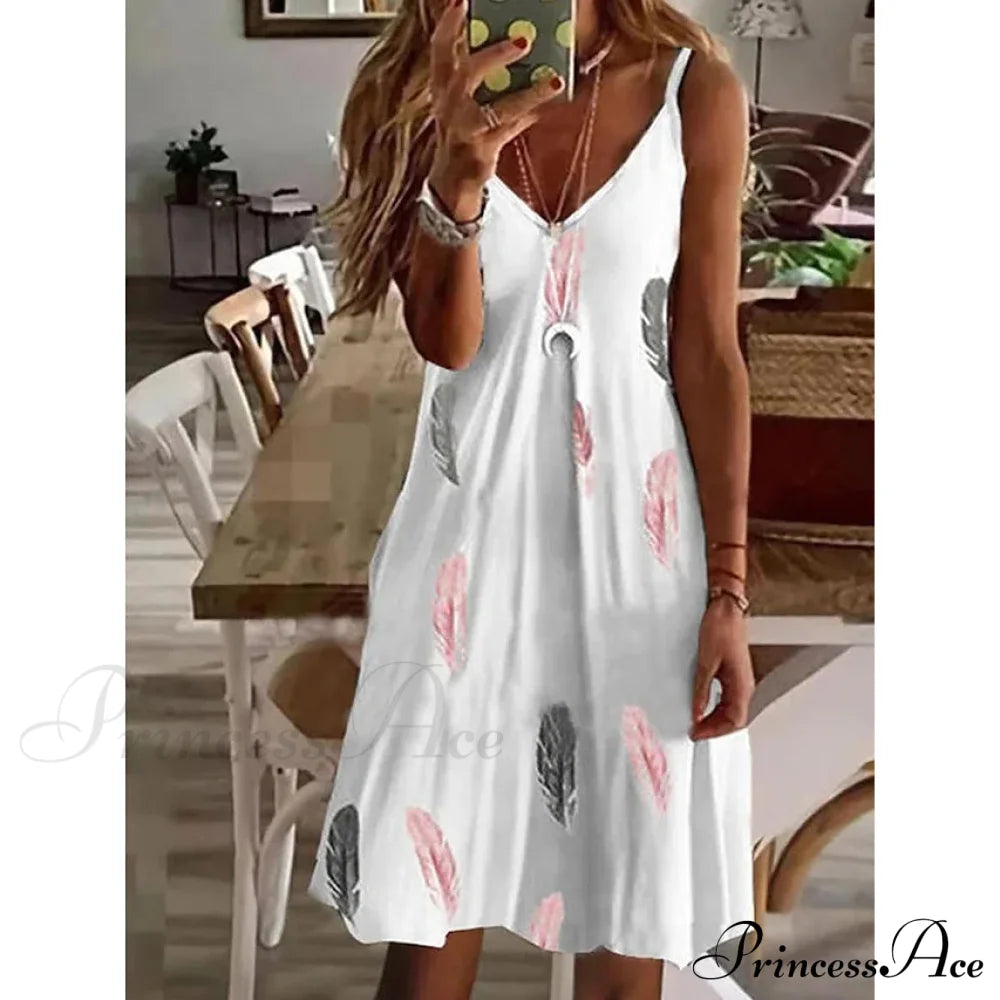 Women's V-Neck Casual Sling Dress Feather __stock:200 casual dresses clothes dresses refund_fee:800