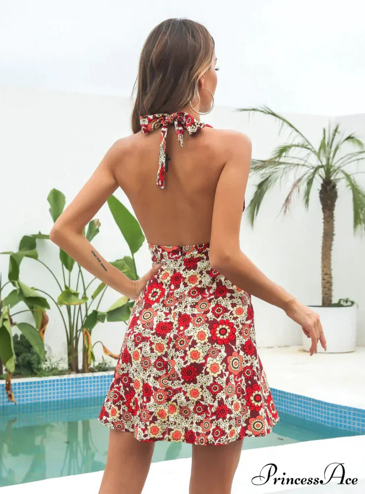 V-Neck Chiffon Beach Dress M / White Dresses