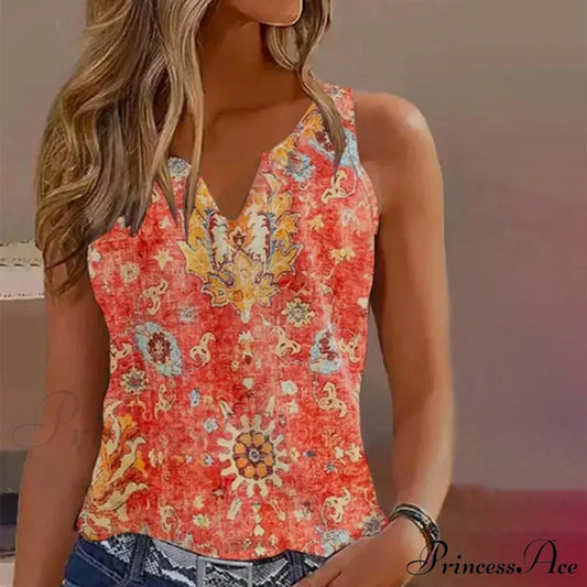 V-Neck Ethnic Vintage Tank Top Blouses