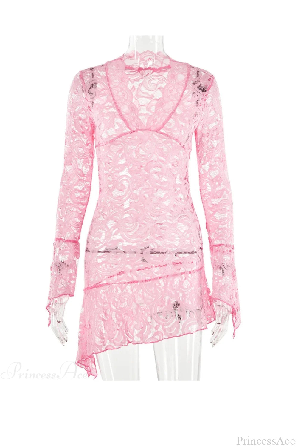 V Neck Flares Sleeve Lace Dress Mini Dresses