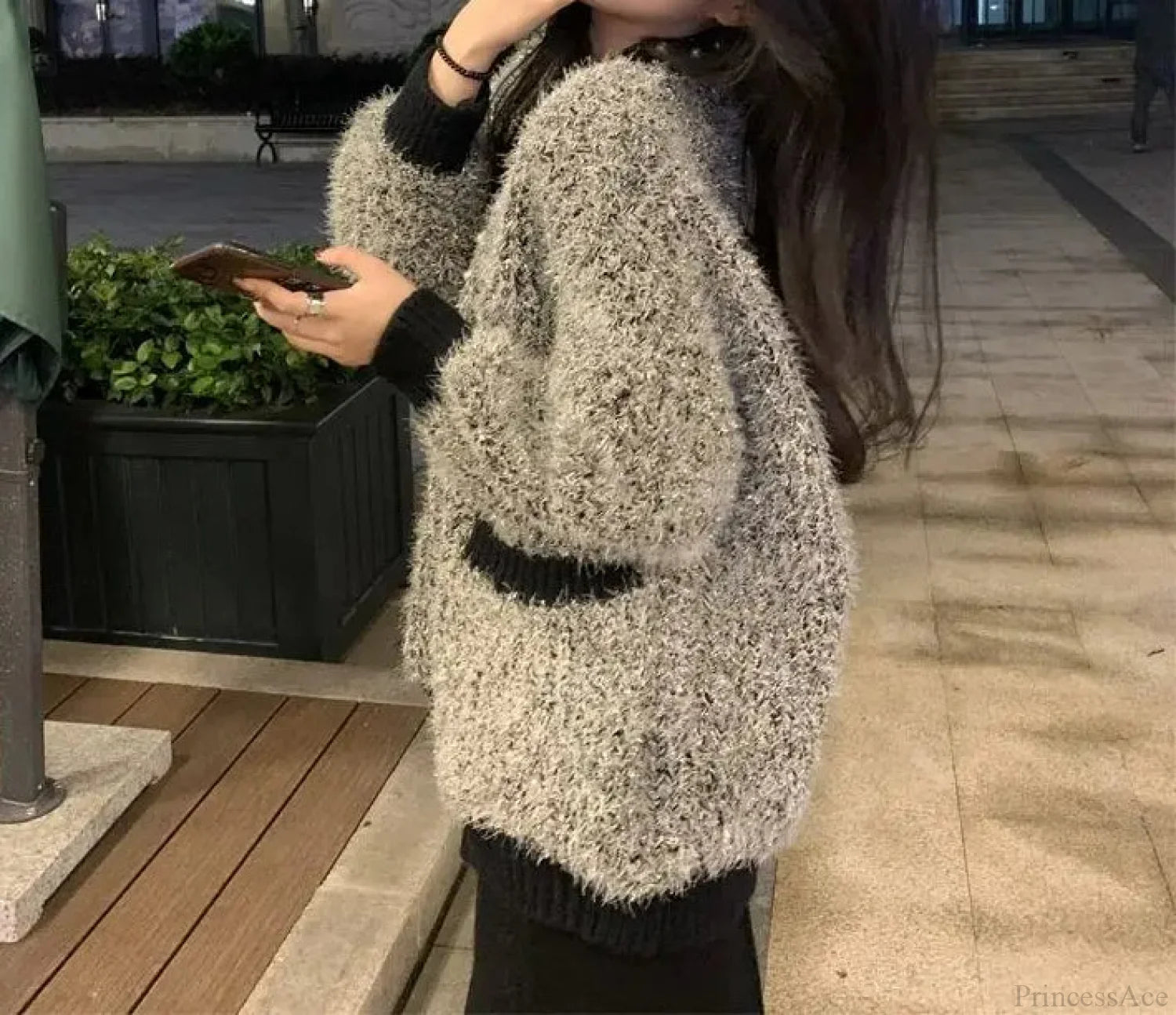 V-Neck Fleece Thick Knitting Cardigan