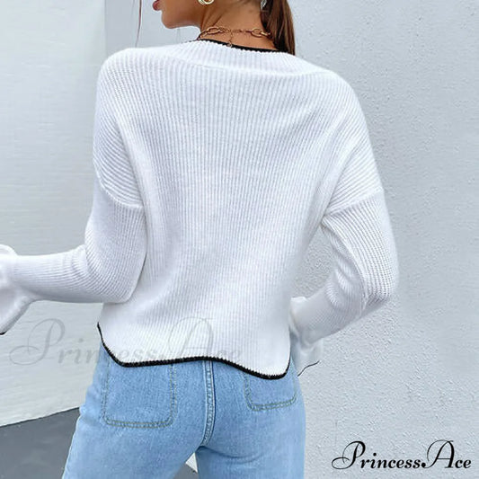 V-Neck Flounce Sweater With Sleeves
