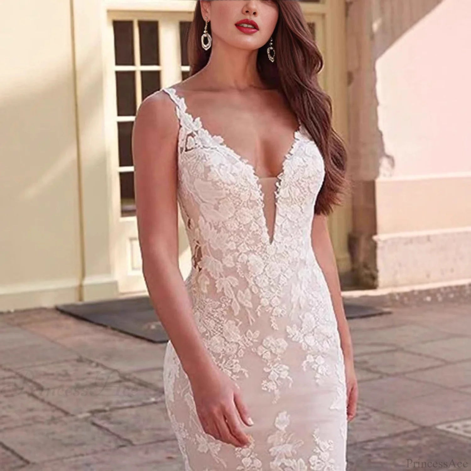 V-Neck Lace Mermaid Bridal Wedding Dress weddingdress-250223