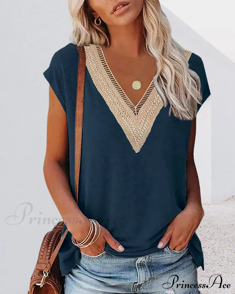 V-Neck Lace Tee T-Shirts