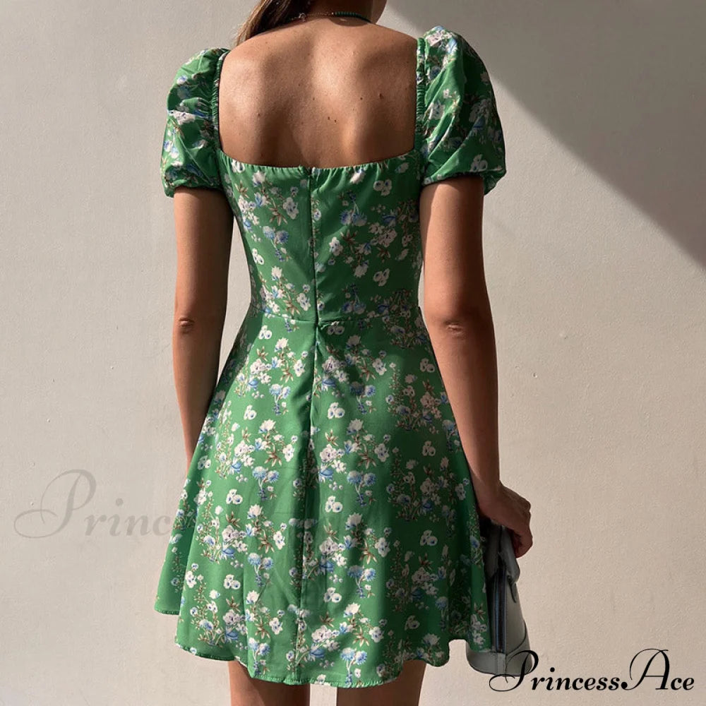 V-Neck Lace Up Lantern Sleeve Ruffles Dress M / Blue Dresses