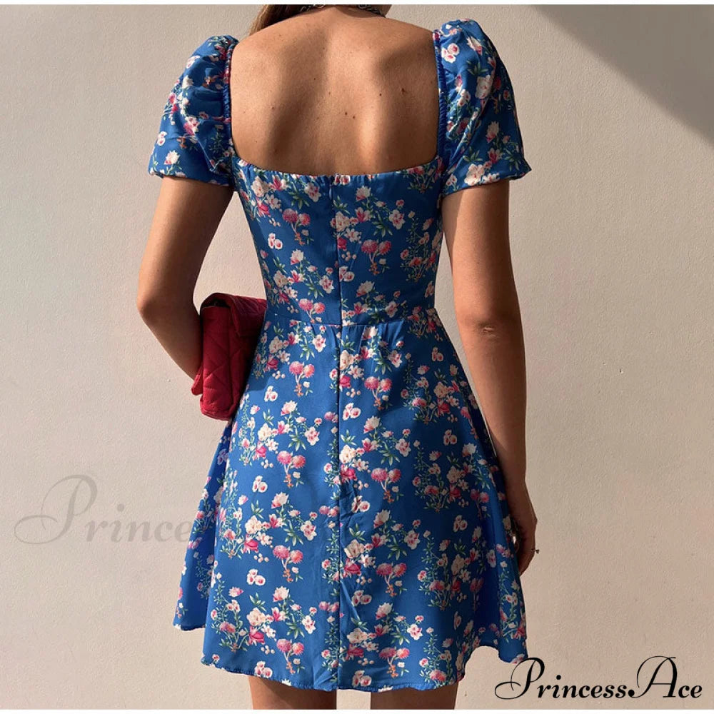 V-Neck Lace Up Lantern Sleeve Ruffles Dress M / Pink Dresses