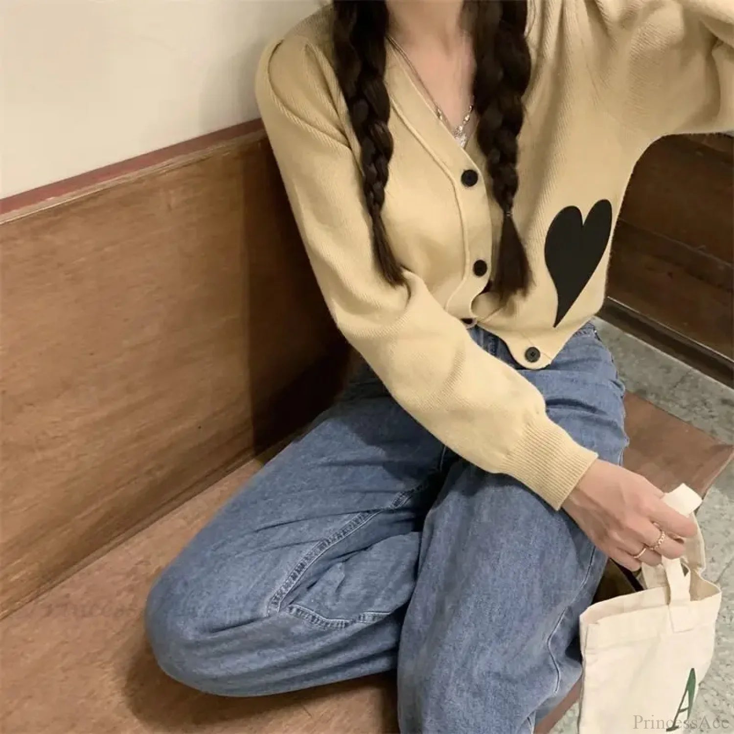 V-Neck Long Sleeve Solid Loose Sweet Knit Cardigan cardiagn-250126