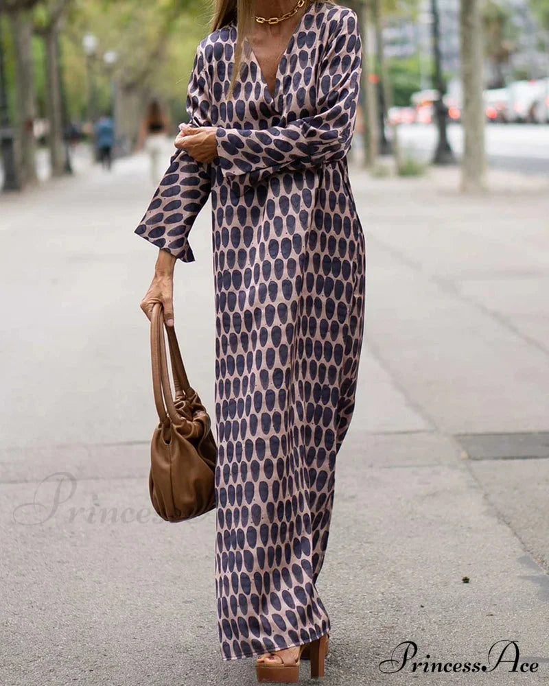 V-Neck Polka Dot Print Dress Casual Dresses