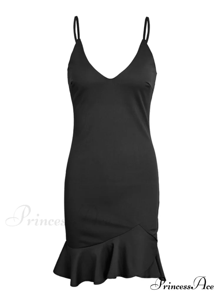 V Neck Ruffle Strap Mini Dress For Women M / Pink Dresses