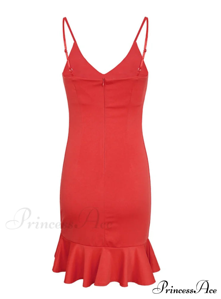V Neck Ruffle Strap Mini Dress For Women M / Yellow Dresses