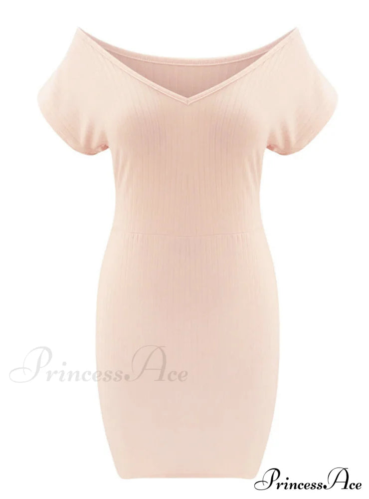 V Neck Short Sleeve Casual Slim Mini Dress M / White Dresses