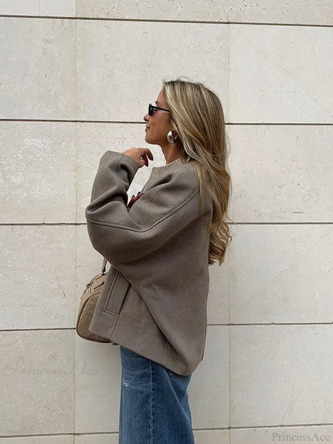 V-neck Single Breasted Wool Coat