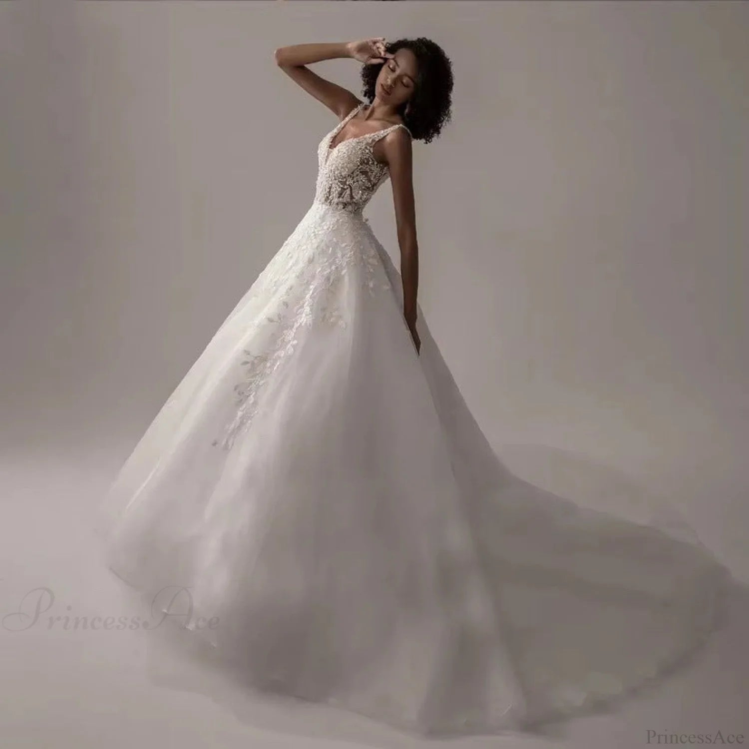 V-Neck Sleeveless Lace Wedding Dress weddingdress-250223