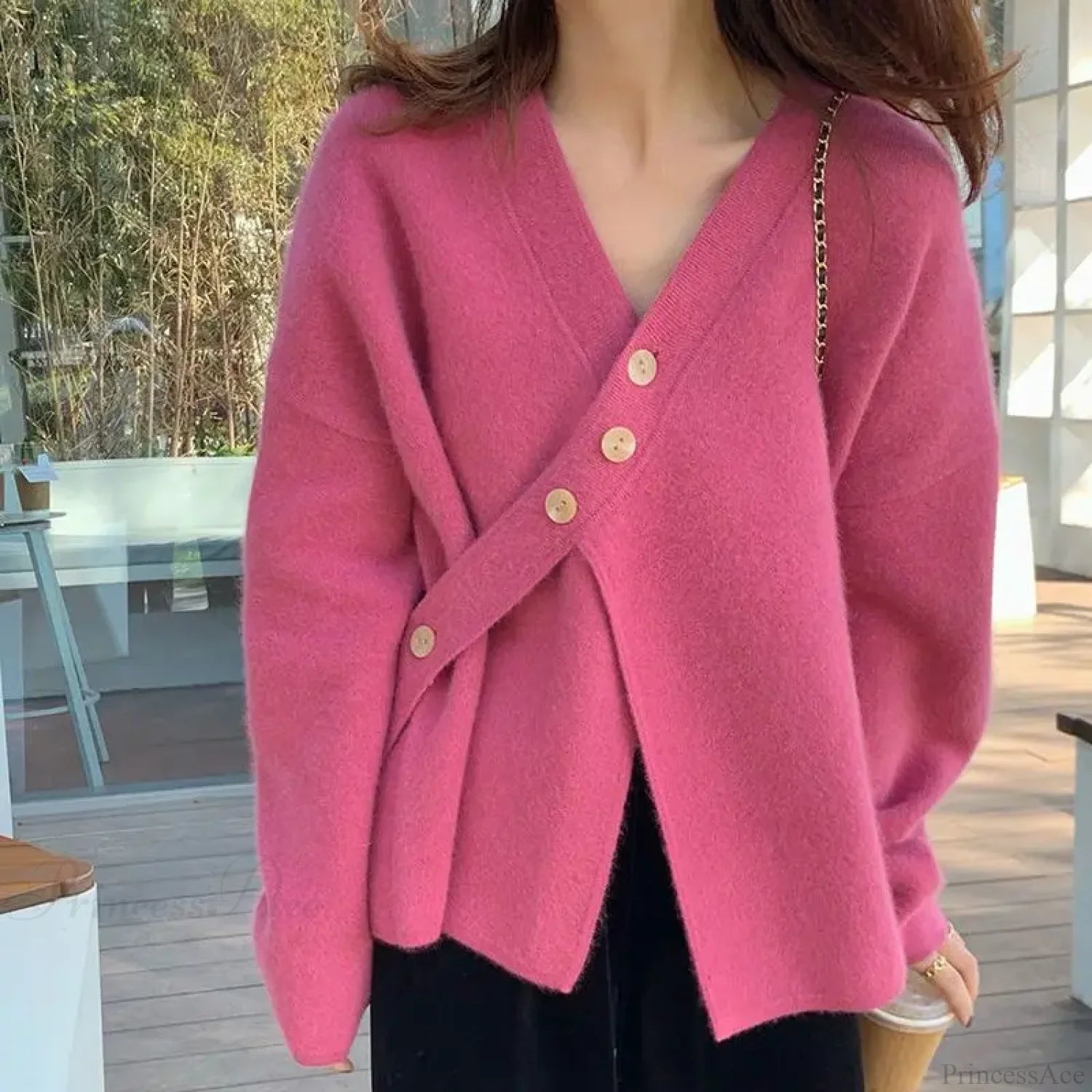 V-Neck Solid Simplicity Office Lady Autumn Knit Cardigan cardiagn-250126